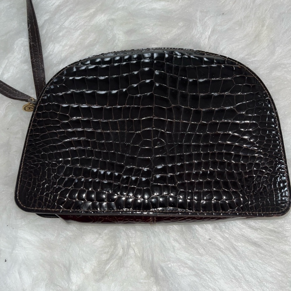 Danielle Nicole Italian Croc-Embossed Crossbody Bag – Black Patent Leather Look